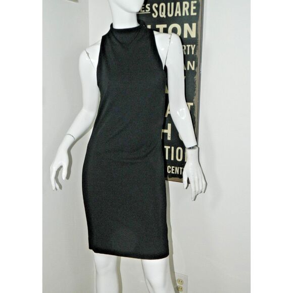 Casadei Dress‎ Large Black Vintage 1980s Open Back Hi Neck Sleeveless - Picture 1 of 8